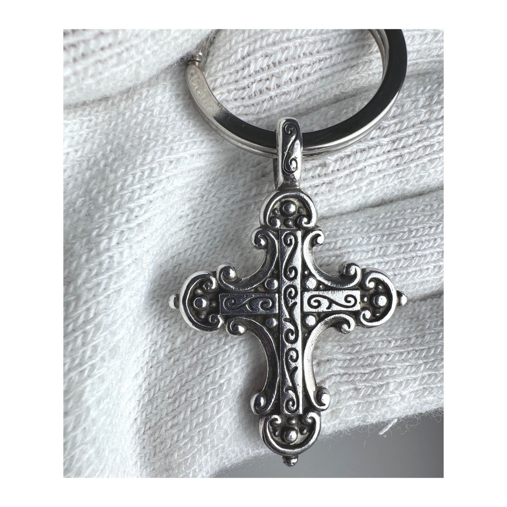 Brighton Silver Tone Divinity Cross Key Fob Ornate Scrollwork Keychain Charm - Picture 9 of 11